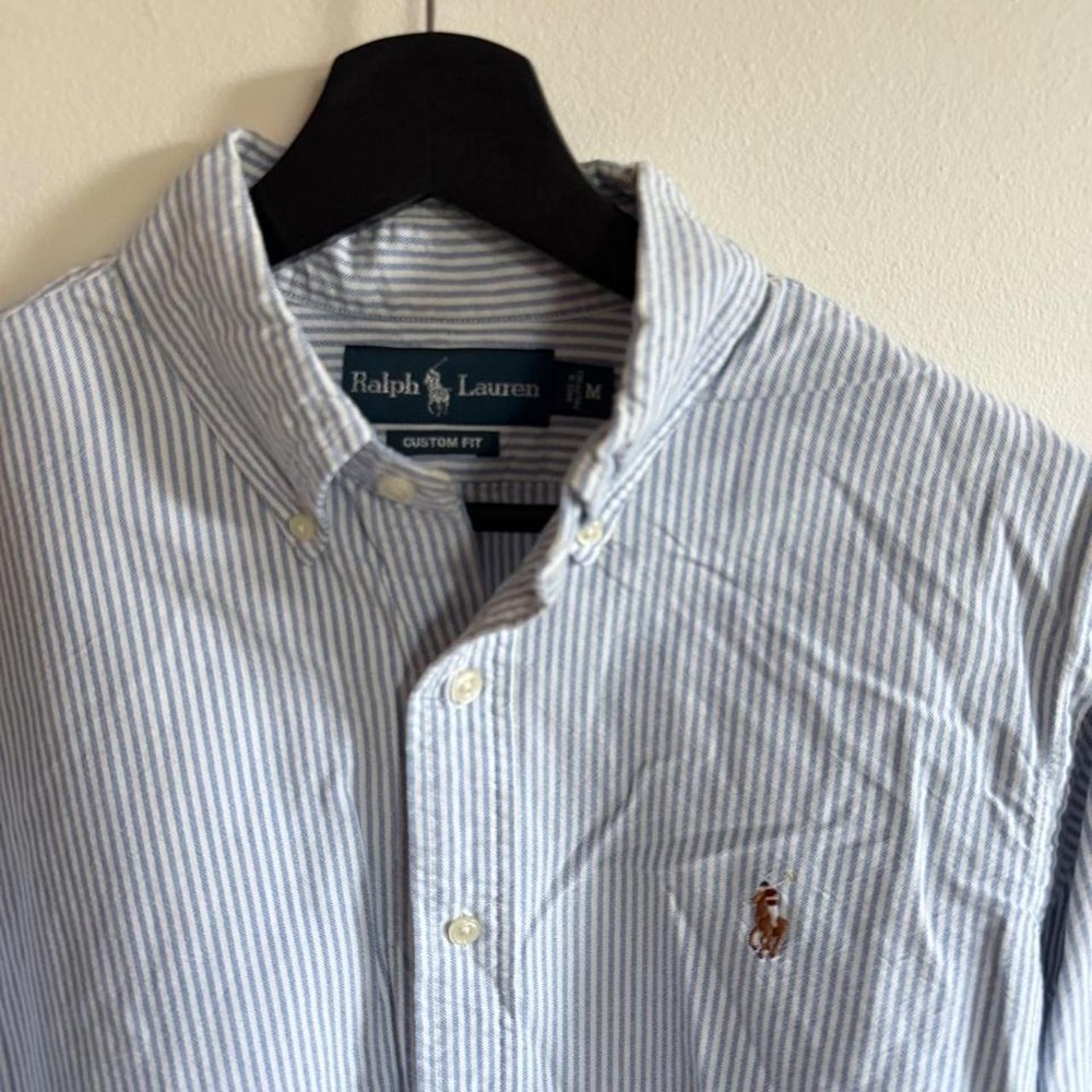 Ralph Lauren white and blue striped button-up shirt